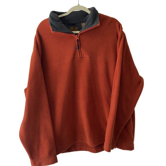 St. Johns Bay Fleece Pullover Sweater Mens Large Rust Orange Half Zip & Stand Co - Picture 1 of 11